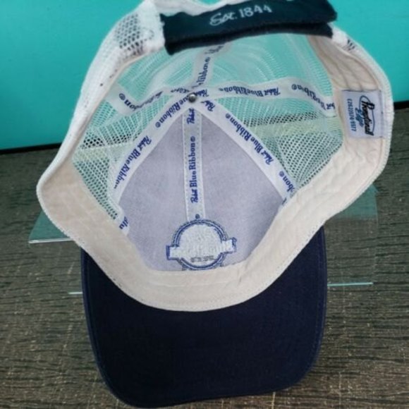 Pabst Blue Ribbon Beer PBR Mesh Back Trucker Hat Blue and White - Picture 7 of 10